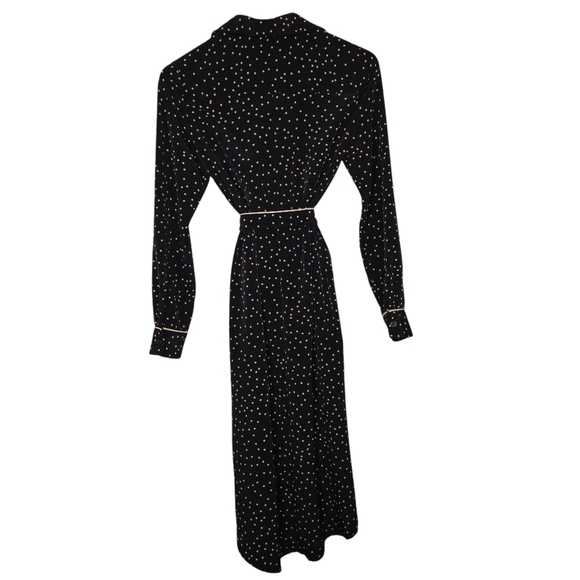 WHO WHAT WEAR Women's Button Up Dress with Belt Size XS Black & Tan Polka Dot - Picture 2 of 8